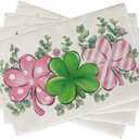 Seliem St. Patrick's Day Clover Placemats Set of 4, Pink Shamrock Eucalyptus Leaves Flower Dining Table Place Mats, Polka Dots Stripes Irish Spring Kitchen Decor Home Decoration 12 x 18 Inch