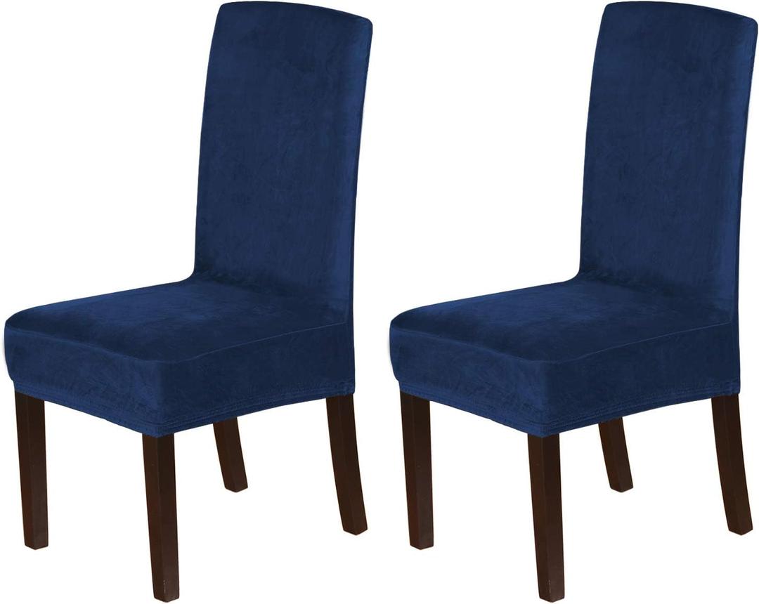 H.VERSAILTEX Velvet Dining Chair Covers Stretch Chair Covers for Dining Room Set of 2 Parson Chair Slipcovers Chair Protectors Covers Dining, Soft Thick Solid Velvet Fabric Washable, Navy