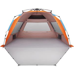 Oileus XX-Large Beach Tent Sun Shelter for 5-6 Person Portable Sun Shade Instant Pop Up Tent for Beach with Carrying Bag, Stakes, 6 Sand Pockets, Anti UV for Fishing Hiking Camping, Waterproof (Orange)