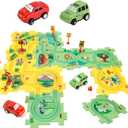 YOOYID Plastic Floor Puzzles for Kids Ages 3-5 with 2 Cute Vehicles, Race Tracks for Kids 3-5, Puzzle Racer Kids Car Track Set, Toys for 3 4 5 6 Year Old Boys Girls, STEM Toys for Kids