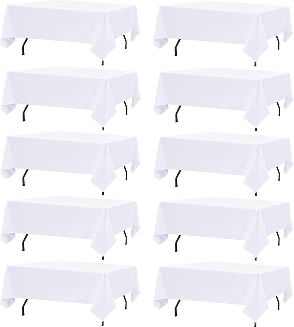 10 Pack White Table Cloth Rectangle Table Cloths for 8 Foot Rectangle Tables 60 X 126 Inch Washable Polyester Table Covers, Reusable & Wrinkle Resistant for Weddings, Parties, Events, and Everyday Use