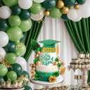 Sureio 48 Pcs Graduation Cake Toppers Class of 2026 Congrats Grad Cake Decor Graduation Cap Diploma Artificial Flower Card Ball Palm Leaves Firework Stick Kit for Theme Party Supplies (Green, Gold)