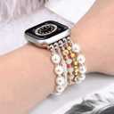 JR.DM Beaded Bracelet Bands for women Compatible with Apple Watch 40mm 38mm 41mm 44mm 42mm(S10/11) Fashion Cute Dressy Stretchy Handmade Strap for iWatch Series E Pearl Gold, 41/40/38/42mm (S10/11)-S