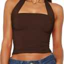 Women Sexy Halter Neck Backless Tank Top Open Back Sleeveless Slim Fit Y2k Summer Tops (Brown, S)