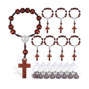 Yinkin 30 Pieces Baptism Rosary Bible Verse Favors Mini Baptism Favors Wood Rosary Religious Crosses Bulk Gifts with 30 Organza Bags Mini Rosaries bulk for First Communion Christening Party Gift