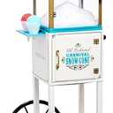Nostalgia Snow Cone Shaved Ice Machine - Retro Cart Slushie Machine Makes 48 Icy Treats - Includes Metal Scoop, Storage Compartment, Wheels for Easy Mobility - White, Blue