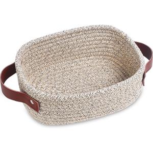 ABenkle Small Storage Basket, Mini Rope Woven Baskets, Cute Shelf Closet Storage Organizer, Boho Decorative Toy Bin for Nursery, Living Room, Spa, Empty Gift Basket - XS, Mixed Brown