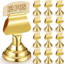 Kathfly 12 Pcs Wedding Table Number Holders 1.7 Inch Gold Mini Metal Place Card Holders Bulk Harp-clip Table Sign Stands Card Holder Display Picture Memo Notes Menu for Restaurants Birthday Decor