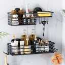 LEVERLOC Shower Caddy Suction Cup, 2 Pack suction shower shelf with Hooks & Soap holder, NO-Drilling Bathroom Holder, Rustproof bathroom organizer, Black