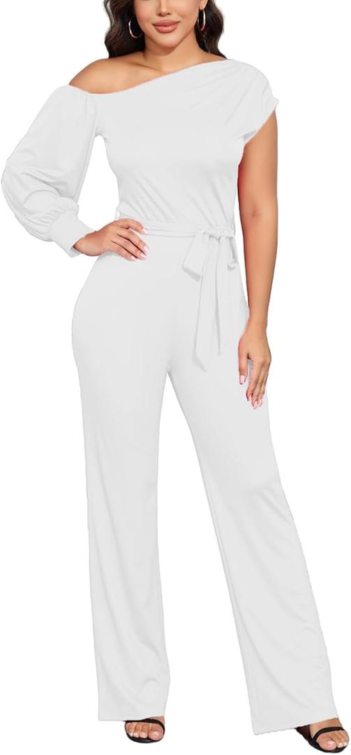 DeftSharp 2025 Women's Sexy Cocktail Party Clubwear Casual Working Rompers Long Dressy Jumpsuit (XX-Large, 207white)