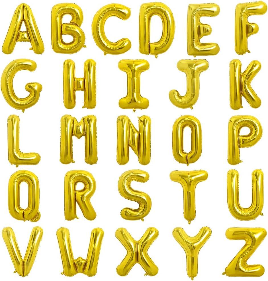 TONIFUL 52 Pieces16 Inch Gold Letter A-Z Balloons,Custom Phrase Mylar Foil Alphabet Letter DIY Personalized Phrase Banner for Birthday Anniversary Celebration Graduation Party Supplies Decoration