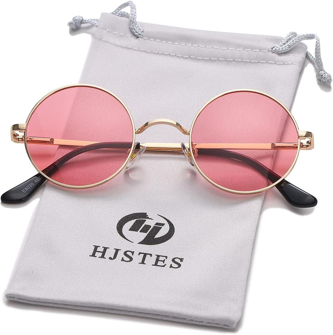 HJSTES Polarized Round Sunglasses Womens Men Retro Hippie Glasses Small Circle Sunnies
