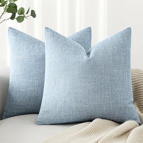 MIULEE Pack of 2 Decorative Linen Burlap Coastal Pillow Covers Farmhouse Boho Accent Pillowcases for Sofa Car Couch Bedroom Living Room Home Decor 18x18 Inch Light Blue