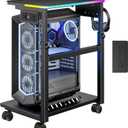 RGB Adjustable Computer Tower Stand, USB Lock Casters Mobile CPU Cart