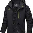 MAGCOMSEN Men's Winter Jacket Ski Snow Waterproof Fleece Coats Snowboard Warm Parka Raincoats with Hood 5 Pockets (Black), Small