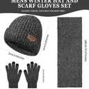 Mens Hat and Gloves Set, Warm Beanie Knit Long Scarf Fleece Lined Winter Hats Touchscreen Gloves for Men (Style A-grey Black)
