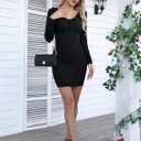 Valiamcep Women's Mini Dress V Neck Ruffle Long Sleeve Ribbed Slim Fitted Bodycon Pencil Dresses (Black, M)