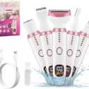 Electric Razors for Women, 5 in 1 Painless Ladies Wet & Dry Body Razors and Facial Hair Remover, Rechargeble Facial and Body Hair Remover for Face Nose Eyebrow Arms Armpit Legs Pubic AreaWhite