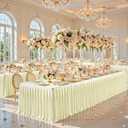 8ft Champagne Satin Tablecloths for Rectangle Tables - Shiny Spandex Party Table Cover with Pleated Table Skirt, No-Wrinkle & Glossy Wedding Tablecloth One-Piece for Birthday Baby Shower Banquets