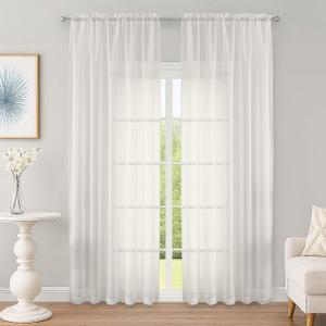 OWENIE Ivory Sheer Curtain 90 Inches Long 2 Panels Set, Solid Filmy Drapes for Living Room Bedroom, Elegant Window Voile Sheer Curtain Panels Drapes, 2 Pcs, Each 59W x 90L Inch
