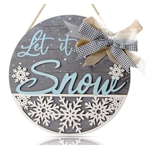 CHDITB Let It Snow Winter Decoration Sign(11.4”x11.4”), 3D Snowflake Xmas Winter Front Door Sign with Bow, Christmas New Year Housewarming Gift for Front Door Porch Farmhouse Indoor