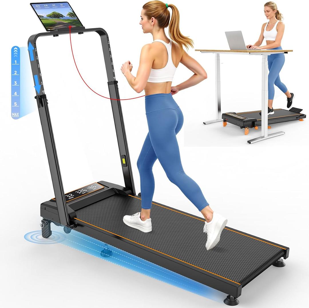 Walking Pad with 12% Incline/Adjustable Height, Upgraded 3.5HP Walking Pad with Handle Bar, 4 in 1 Foldable Under Desk Treadmill, Electric Portable Treadmills for Home 350LBS, LED Display