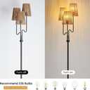 Boho Floor Lamp, 68in. Rattan Floor Lamps with Rattan Shade,3 Light Tree Standing Lamp for Bedroom,Nursery,E26 Socket, Living Room Floor Lamp for Rustic,Coastal, Beach or Bohemian Decor (Black)