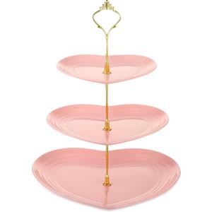 Layhit 1 Pack Easter 3 Tier Cupcake Stand Heart Shaped 3 Tiered Serving Trays for Party Plastic Tray Dessert Cupcake Stand for Tea Party Baby Shower Wedding (Pink)