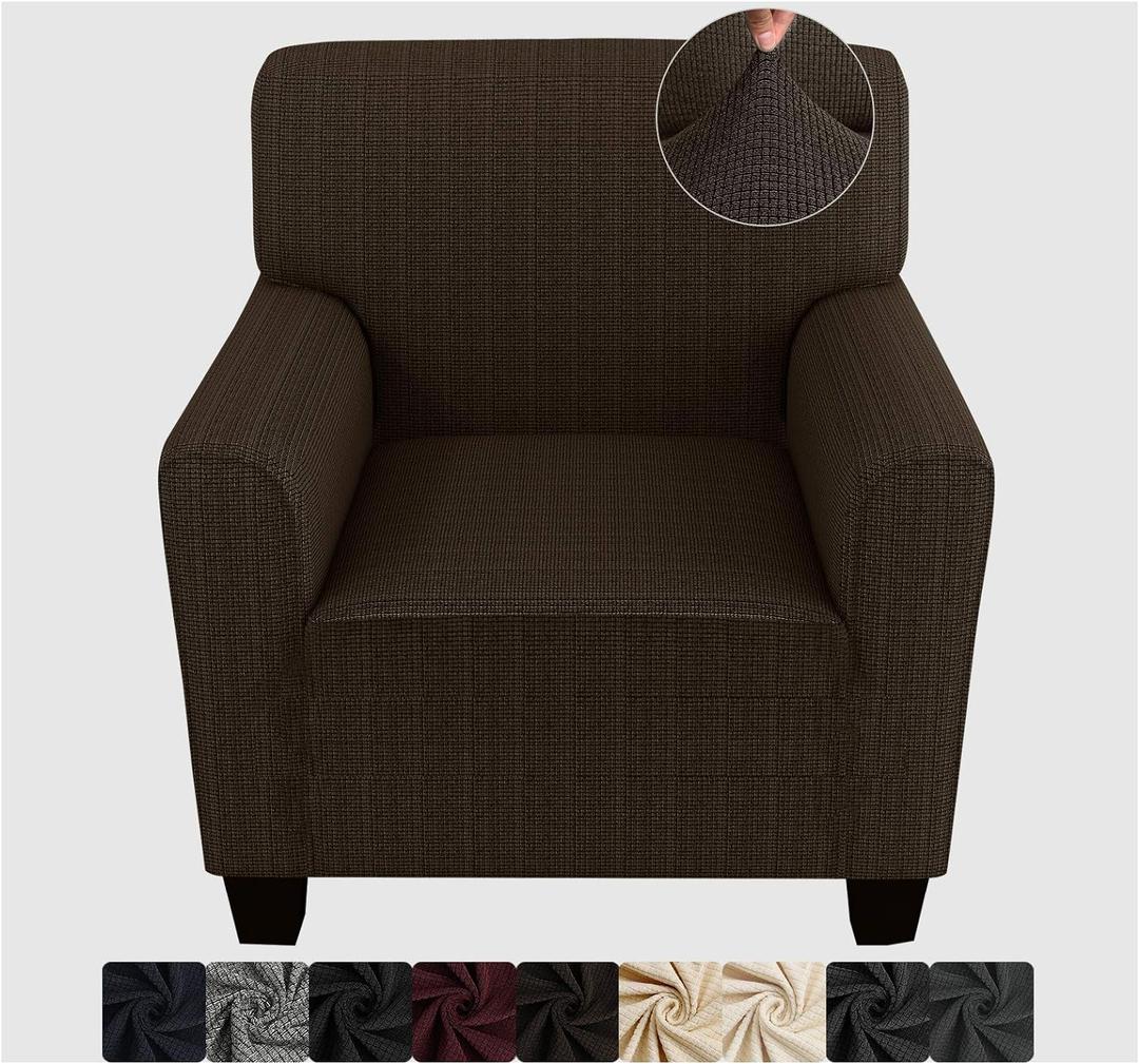 ZNSAYOTX Chair Slipcovers with Arms for Living Room High Stretchy Spandex Pet Friendly Armchair Furniture Protection Covers (Coffee, Chair) (Small)