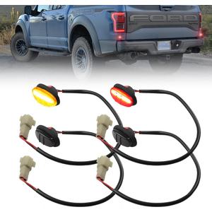 Front & Rear Fender LED Side Marker Lights for Fo-rd F150 Raptor 2016-2020, F150 Smoked Lens Side Bumper Marker Lamps, F150 Amber & Red LED Side Markers Turn Signal Lights, 4 PCS