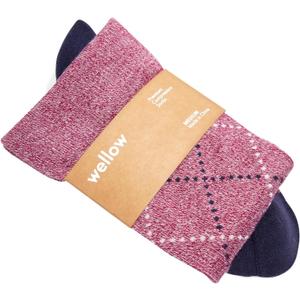 Wellow Knee High Compression Socks for Men & Women | 18-25 mmHg Made with Viscose from Bamboo | Nurses & Pregnancy Support | Relieves Swelling - Argyle (X-Large, Plum Twist - Argyle)