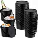 Funnymoom 20 Pack 48 oz Black Buckets with Lid and Handle Plastic Food Storage Containers Round Plastic Pails Freezer and Microwave Safe for Food