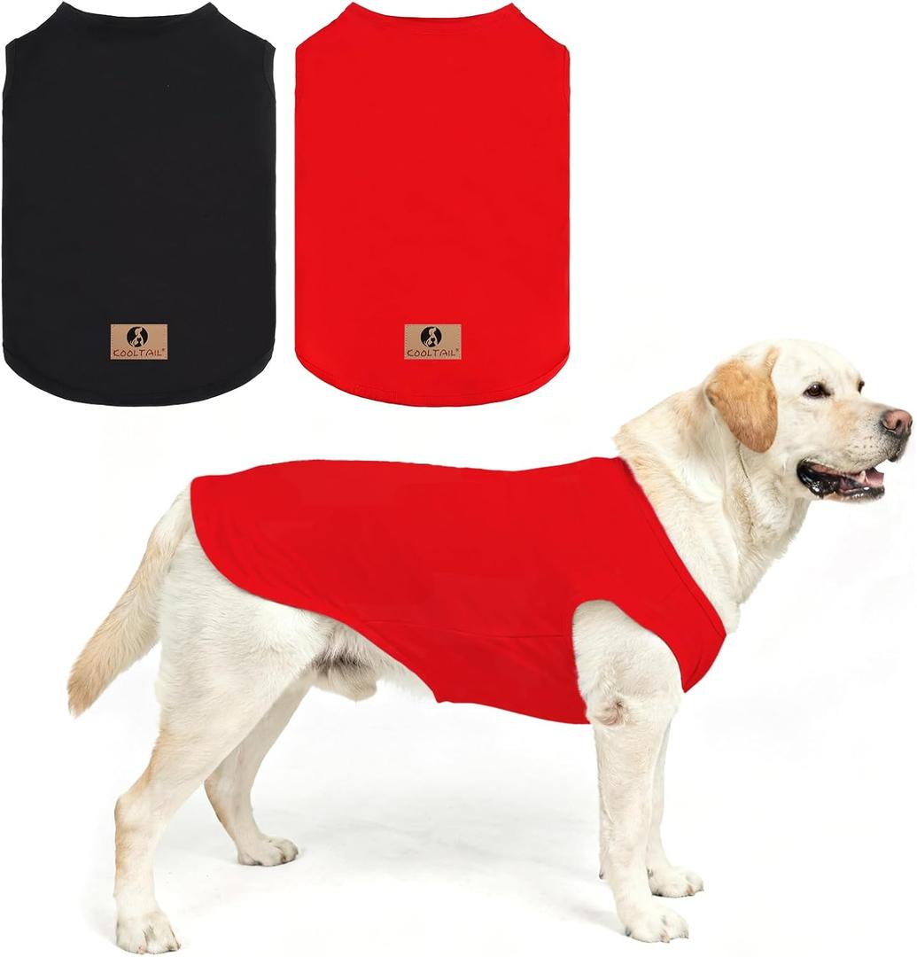 KOOLTAIL Dog Clothes for Large Dogs Boy Girl, 2 Pack Cotton Winter Warm Dog T Shirts Coats for Outdoor, UV & Insect Protection Anti-Hair Loss & Lightweight Pet Vest Tank Tops Apparel, Black&Red, 3XL