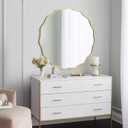 WallBeyond Round Wavy Mirror for Wall Decorative 32 inch, Modern Round Mirror Aluminum Frame for Bathroom Bedroom Living Room Home House Office Entryway, Gold