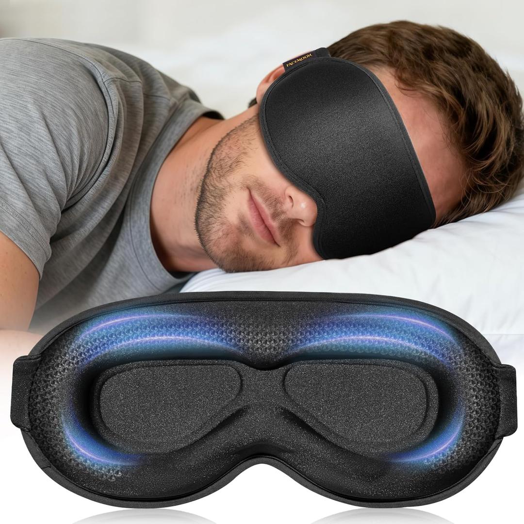 Weighted Blackout Sleep Mask for Men, 3D Contoured Zero Eye Pressure, Lash-Friendly Deep Eye Cups, Adjustable Slide Buckle Strap, Office Nap & Business Travel Essential, Relaxation Gift for Him (Black)