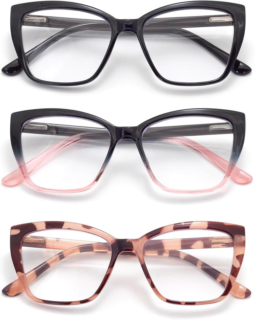 3-Pack Reading Glasses for Women, Oprah Style Frame Spring Hinge Readers Blue Light Blocking Glasses (C02, 3 Mix Colors)