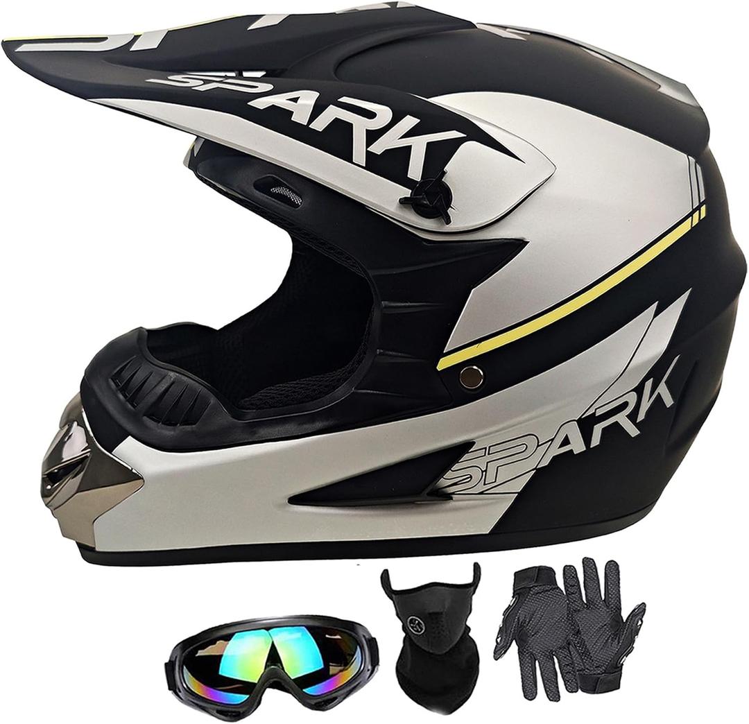 Youth Dirt Bike Helmets DOT Approved Fashion Kids Motocross, ATV, Off-Road, Four Wheelers, BMX Motorcycle Bike Helmets (Goggles Gloves Faceshield) Small