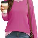 Saloogoe Sweatshirts for Women Crewneck Long Sleeve Loose Fit Tops Color Block Ribbed Trim Fashion 2025 (S)