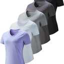 Women's Dry Fit Short Sleeve T Shirts, Athletic Workout Tee Tops for Gym Yoga Running (Set 4, X-Large)