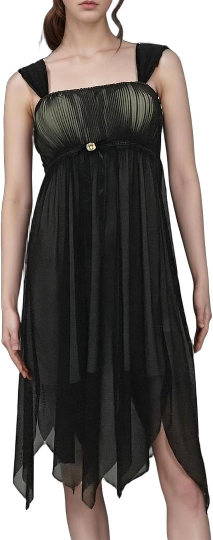 Tianeraus Women Lace Nightgown Sexy Spaghetti Strap Cami Sleeveless Chemise Sleepwear Sleep Dress whit Bra (Black, M(160/ 84A))