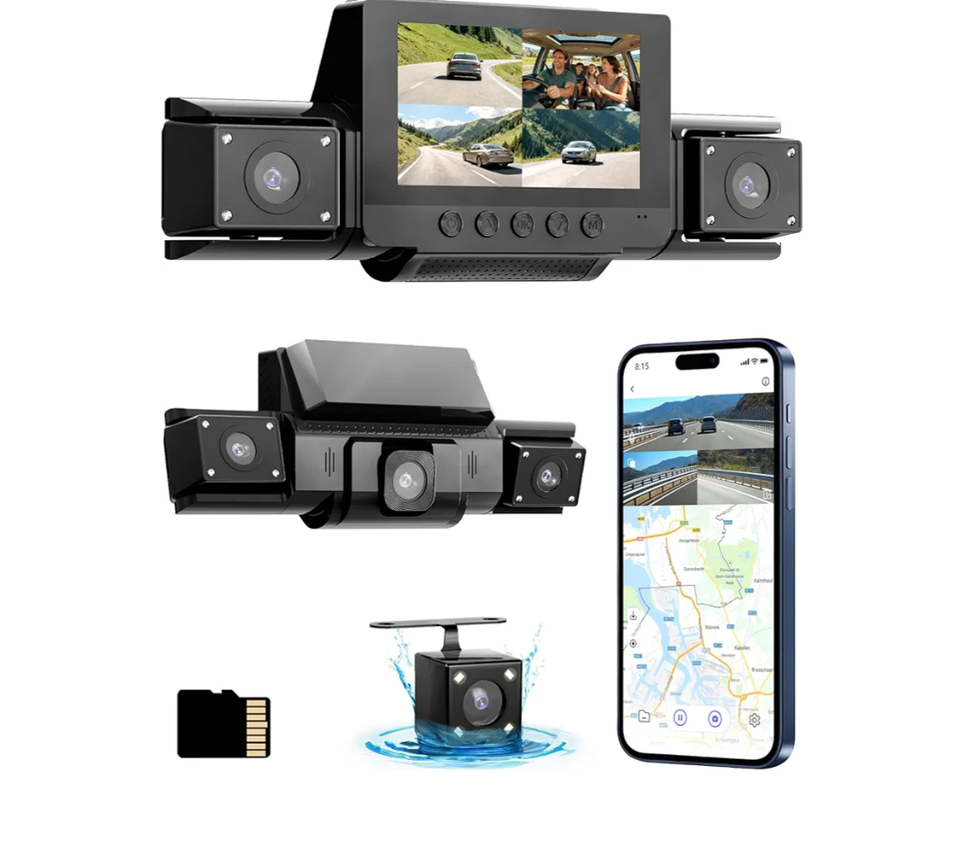 4 Channel Dash Cam 360 View Front Rear Left Right Car Camera,GPS and 5GHz Band WiFi,APP Control,GSensor,24H Parking Mode,8PCS IR Lights Night Vision,Wide Angle,WDR,Included Free TF Card