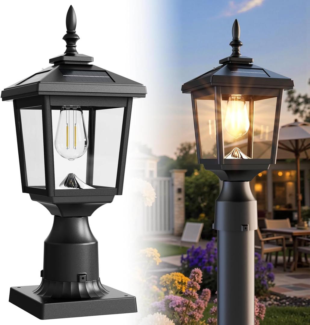 Greluna Solar Post Light Outdoor, 60 Lumens Dusk to Dawn Lamp Post Light, Solar Powered & Waterproof, Fits 6x6 Wooden Posts, 3 Inch Poles, for Garden, Pathway, Driveway, Fence & YardWarm White