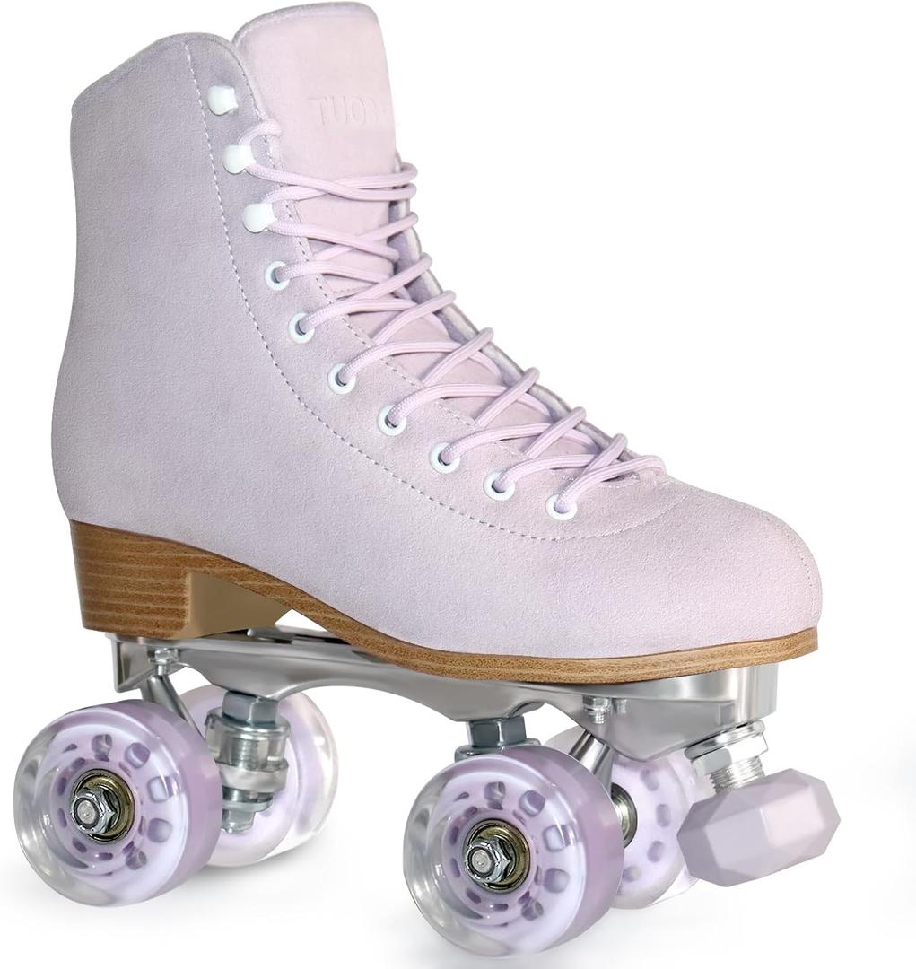 Roller Skates for Women or Men with Height Adjustable Rubber Stoppers Retro Suede Quad Roller Skates for Outdoor and Indoor (9, PURPLE)