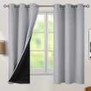 BGment Thermal Insulated 100% Blackout Curtains for Bedroom with Black Liner, Double Layer Full Room Darkening Noise Reducing Grommet Curtain (38 x 63 Inch, Light Grey, 2 Panels)