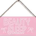 huester Beauty Sleep Pink Coquette Bow Hanging Wood Plaque Sign, Coquette Preppy Room Decor, Preppy Wall Decor, Girly Room Bedroom Decor, Pink Wall Decor for Bedroom, 12x6 in, 669