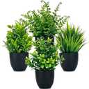DCECDWD Set of 4 Fake Plants 7” Small Potted Plants Artificial Plants Indoor Mini Greenery Plants for Indoor Decor Home Shelf Office Decor, Compact Black Pot