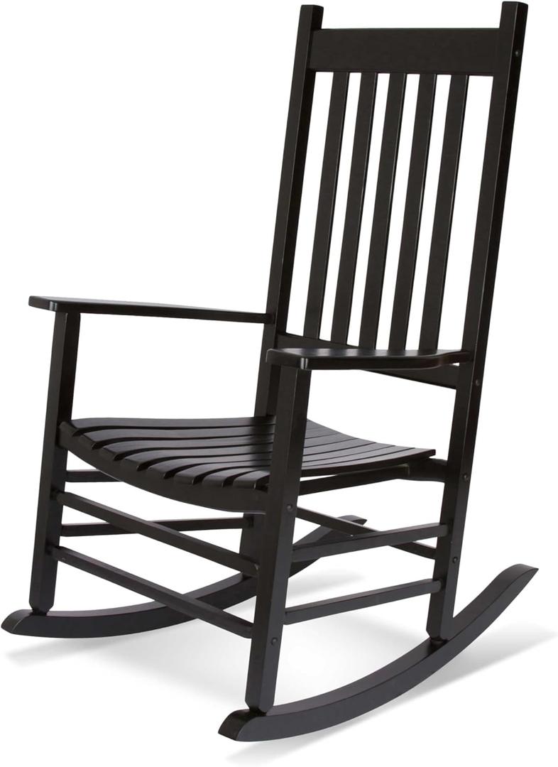 Shine Company Vermont Porch Rocker, High Back Wood Rocking Chair, Black (1-Pack)