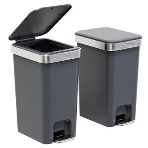 2Pack Small Bathroom Trash Can with Lid Soft Close, 10 Liter/2.6 Gallon Slim Garbage Can-Metal Step and Press top Lid, Mini Modern Waste Basket for Toilet, Office, Bedroom,Dorm,Dark Gray