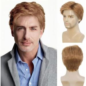 Kaneles Blonde Wigs for Men Short Layered Natural Hair Wig for Male Guy Halloween Cosplay Costume Wigs(Blonde)