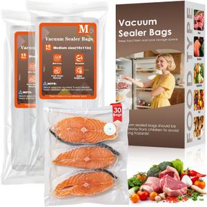 Natupo Vacuum Sealer Bags,Reusable Vacuum Sealer Bags,Can Withstand More Than 100 Washes,Medium Size (30 Bags)